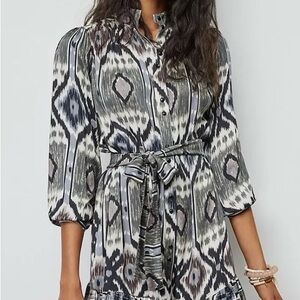 Anthropologie Carita Tunic by Tiny Black, Blue and Gray Mini Dress-NWOT